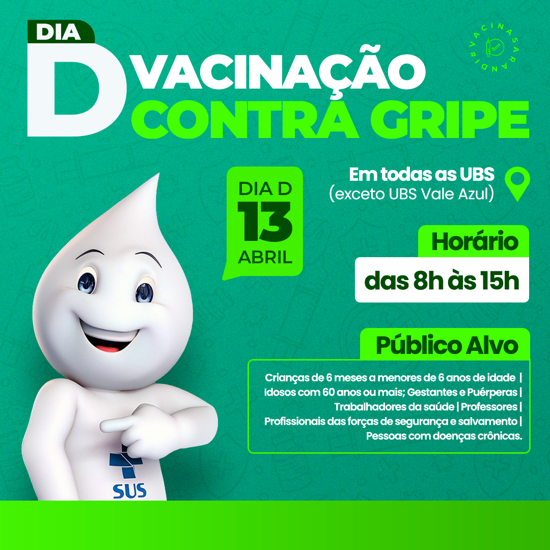 Dia D de vacinação contra a gripe mantém UBSs em funcionamento até 15 horas neste sábado, dia 13